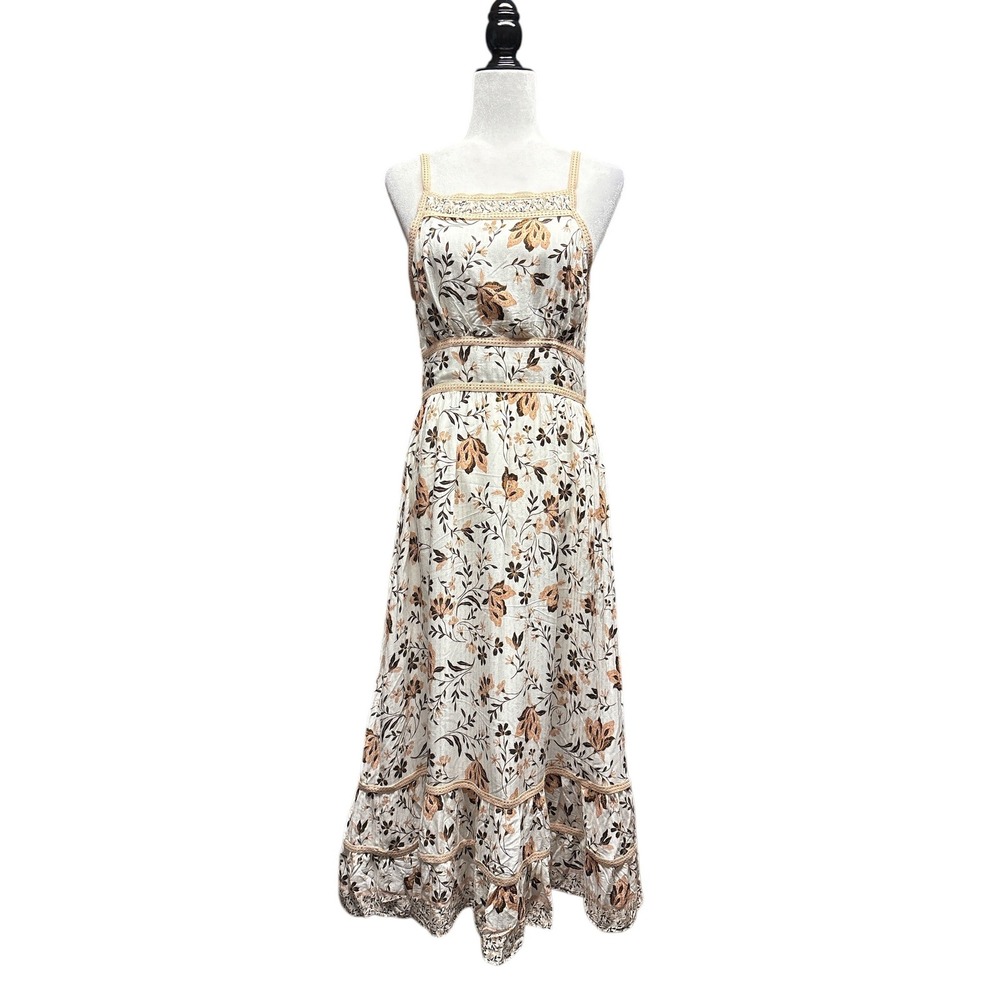 Sadie and Sage Voila Tiered Lace Trim Maxi Dress Ivory Multi Floral Small NWT